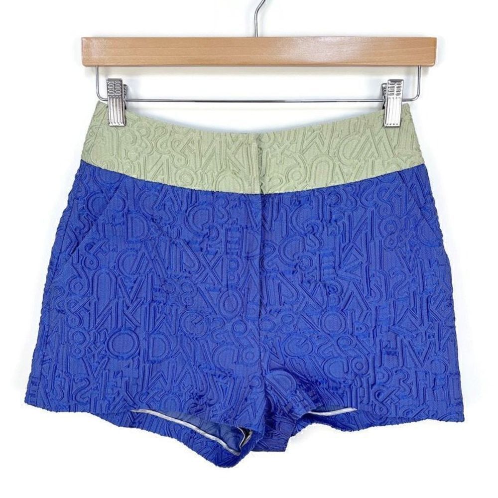 NWT MARY KATRANTZOU alphabet shorts jacquard blue green high waisted resort 6